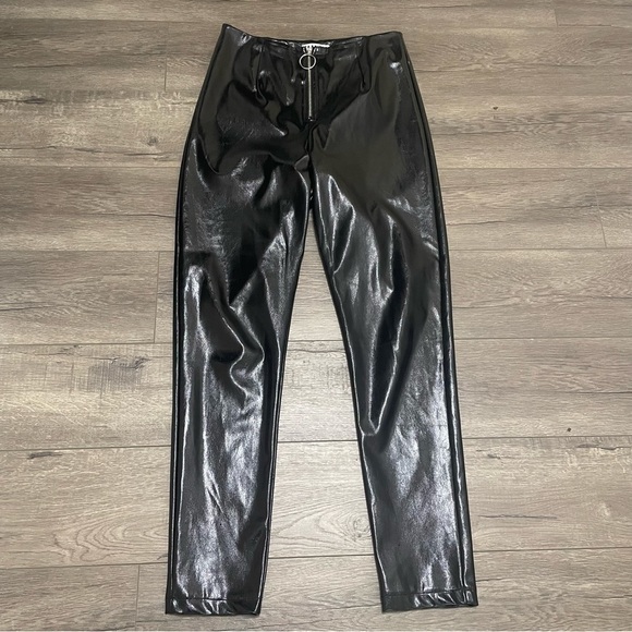 I.AM.G.I.A. Faux Leather Winona Super Shiny Circle Zip Fly Pant Black Sz L - Picture 3 of 10